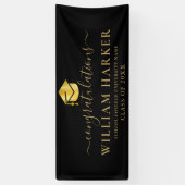 Elegante Moderne Zwarte en Gouden Script Afstudeer Spandoek (Verticaal)