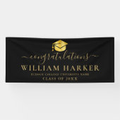 Elegante Moderne Zwarte en Gouden Script Afstudeer Spandoek (Horizontaal)