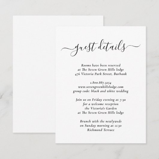 Elegante moderne zwarte en witte bijlagekaart informatiekaartje (Voorkant / Achterkant)