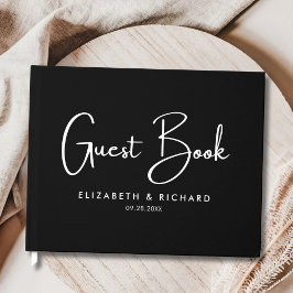 Elegante & Moderne Zwarte en Witte Bruiloft Gastenboek