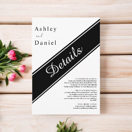 Elegante moderne zwarte en witte delicate bruiloft informatiekaartje