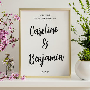Elegante moderne zwarte en witte huwelijksbegroeti poster