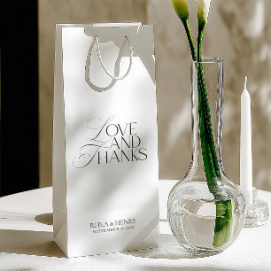 Elegante moderne zwarte en witte huwelijkswelkom wijn cadeautas