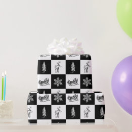 Elegante moderne zwarte en witte Kerstmis Cadeaupapier