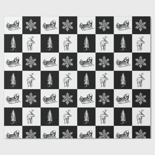 Elegante moderne zwarte en witte Kerstmis Cadeaupapier (Vlak)