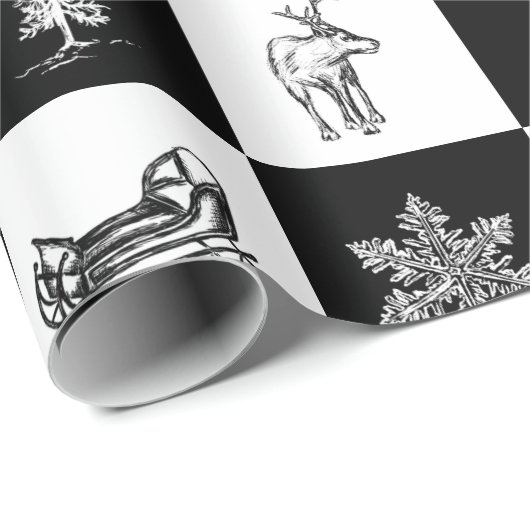 Elegante moderne zwarte en witte Kerstmis Cadeaupapier (Rol Hoek)