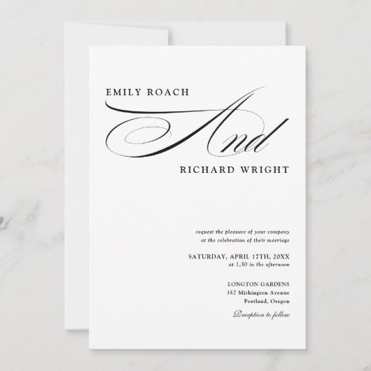 Elegante Moderne Zwarte En Witte Script Bruiloft Kaart (Voorkant)