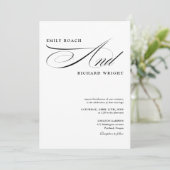 Elegante Moderne Zwarte En Witte Script Bruiloft Kaart (Staand voorkant)