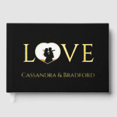 Elegante moderne zwarte foto hart aangepaste bruil gastenboek (Voorkant)