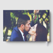 Elegante moderne zwarte foto hart aangepaste bruil gastenboek (Achterkant)