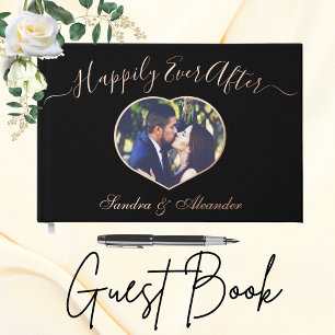 Elegante moderne zwarte foto hart aangepaste bruil gastenboek