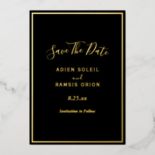 Elegante moderne zwarte goud folie save the date k uitnodiging