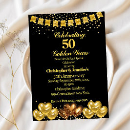 Elegante Moderne Zwarte&Gouden 50ste Huwelijksverj Kaart