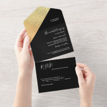 Elegante Moderne Zwarte & Gouden Folie Bruiloft