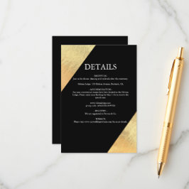 Elegante Moderne Zwarte & Gouden Folie Bruiloft Informatiekaartje