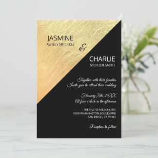 Elegante Moderne Zwarte & Gouden Folie Bruiloft Kaart