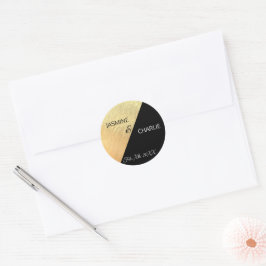 Elegante Moderne Zwarte & Gouden Folie Bruiloft Ronde Sticker