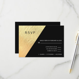 Elegante Moderne Zwarte & Gouden Folie Bruiloft RSVP Kaartje