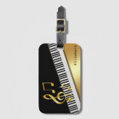 Elegante moderne zwarte gouden muzieknoten, pianot bagagelabel (Voorkant (verticaal))
