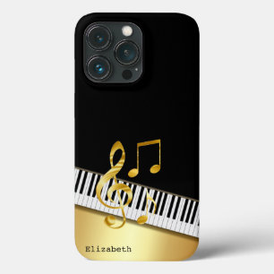 Elegante Moderne Zwarte Gouden Muzieknoten, Pianot Case-Mate iPhone Case