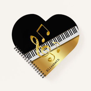 Elegante moderne zwarte gouden muzieknoten, pianot notitieboek