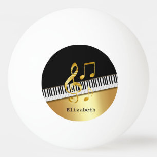 Elegante moderne zwarte gouden muzieknoten, pianot pingpongbal