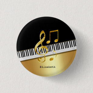 Elegante moderne zwarte gouden muzieknoten, pianot ronde button 3,2 cm