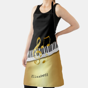 Elegante Moderne Zwarte Gouden Muzieknoten, Pianot Schort