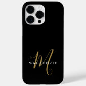 Elegante Moderne Zwarte Gouden Script Monogram Case-Mate iPhone Case (Achterkant)