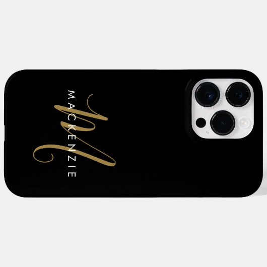 Elegante Moderne Zwarte Gouden Script Monogram Case-Mate iPhone Case (Achterkant (horizontaal))