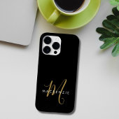 Elegante Moderne Zwarte Gouden Script Monogram Case-Mate iPhone Case