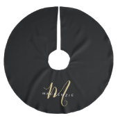 Elegante Moderne Zwarte Gouden Script Monogram Kerstboom Rok (Voorkant)