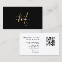 Elegante moderne zwarte gouden script monogram QR-