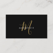 Elegante moderne zwarte gouden script monogram QR- Visitekaartje (Voorkant)