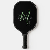 Elegante Moderne Zwarte Groene Script Monogram Pickleball Paddle (Achterkant)