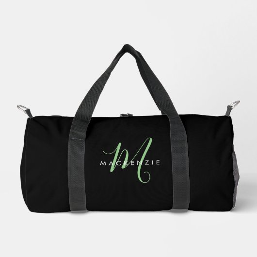 Elegante Moderne Zwarte Groene Script Monogram Plunjezak (Voorkant)