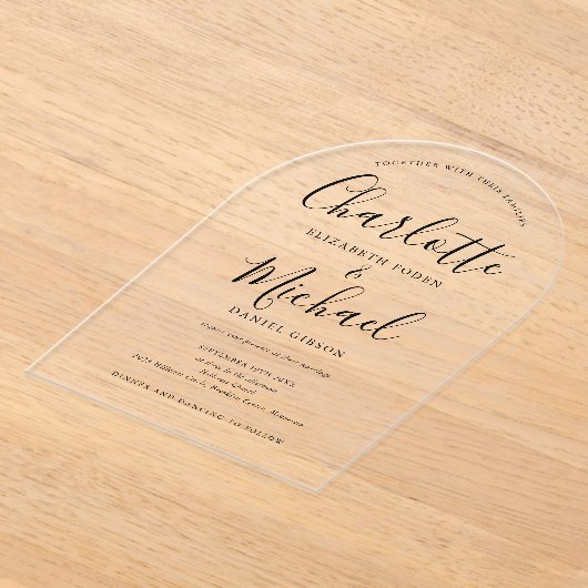 Elegante moderne zwarte handtekening script boog b acryl uitnodigingen (Laagn)