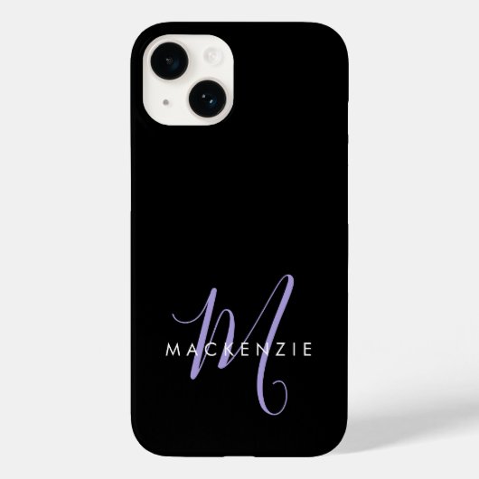 Elegante Moderne Zwarte Lavendel Script Monogram Case-Mate iPhone Case (Achterkant)