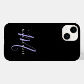Elegante Moderne Zwarte Lavendel Script Monogram Case-Mate iPhone Case (Achterkant (horizontaal))