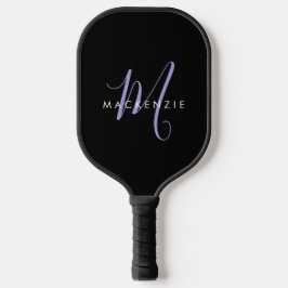 Elegante moderne zwarte lavendel script monogram pickleball paddle