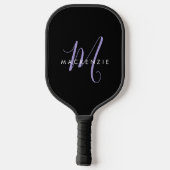 Elegante moderne zwarte lavendel script monogram pickleball paddle (Achterkant)