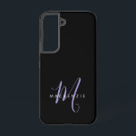 Elegante Moderne Zwarte Lavendel Script Monogram Samsung Galaxy Hoesje<br><div class="desc">Elegante Moderne Zwarte Lavendel Schrift Monogram Hoesje.  Een elegant lavendel schrift monogram gecombineerd met een schoon wit sans-serif lettertype zorgt voor een hedendaagse look.</div>
