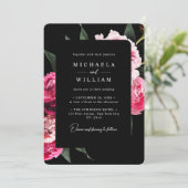 Elegante moderne zwarte luxe bloemenbruiloft kaart (Staand voorkant)