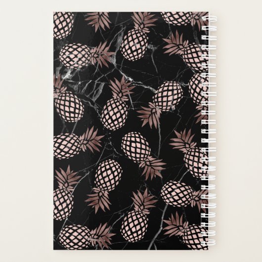 elegante moderne zwarte marmer roos gouden ananana planner (Achterkant)