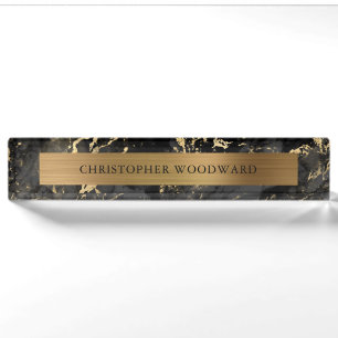 Elegante moderne zwarte marmeren geborstelde goud  naambordje