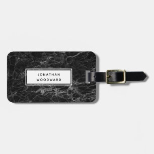 Elegante Moderne Zwarte Marmeren Gepersonaliseerde Bagagelabel