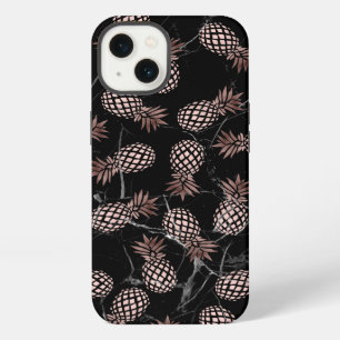 elegante moderne zwarte marmeren roze gouden anana iPhone 13 hoesje