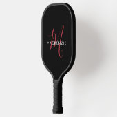 Elegante Moderne Zwarte Rode Script Monogram Pickleball Paddle (Links)