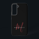 Elegante Moderne Zwarte Rode Script Monogram Samsung Galaxy Hoesje<br><div class="desc">Elegante Moderne Zwarte Rode Script Monogram Hoesje.  Een elegante rode script monogram gecombineerd met een schone witte schreefloze lettertype geeft een eigentijdse look.</div>
