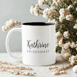 Elegante moderne zwarte script bruidsmeisje voorst tweekleurige koffiemok